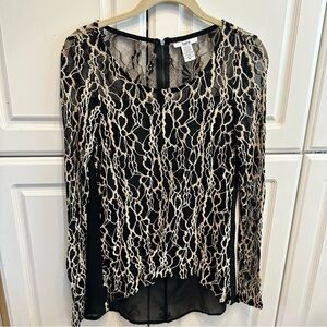 Bar III Black Blouse with Cream Lace Overlay